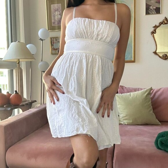 White Lace Coquette Mini Dress w/ Lace Material - Picture 2 of 4